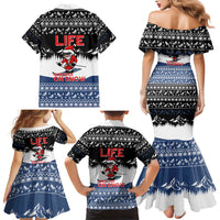 Skiing Life Is Better On Snow Christmas Family Matching Mermaid Dress and Hawaiian Shirt Xmas Holiday Patterns - Wonder Print Shop