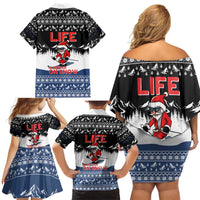 Skiing Life Is Better On Snow Christmas Family Matching Off Shoulder Short Dress and Hawaiian Shirt Xmas Holiday Patterns - Wonder Print Shop