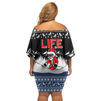 Skiing Life Is Better On Snow Christmas Family Matching Off Shoulder Short Dress and Hawaiian Shirt Xmas Holiday Patterns - Wonder Print Shop