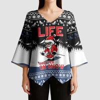 Skiing Life Is Better On Snow Christmas Kimono Sleeve Blouse Xmas Holiday Patterns - Wonder Print Shop