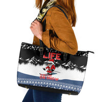 Skiing Life Is Better On Snow Christmas Leather Tote Bag Xmas Holiday Patterns - Wonder Print Shop