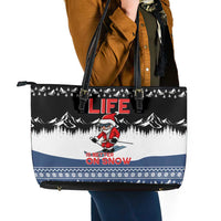 Skiing Life Is Better On Snow Christmas Leather Tote Bag Xmas Holiday Patterns - Wonder Print Shop