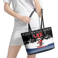Skiing Life Is Better On Snow Christmas Leather Tote Bag Xmas Holiday Patterns - Wonder Print Shop
