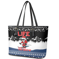 Skiing Life Is Better On Snow Christmas Leather Tote Bag Xmas Holiday Patterns - Wonder Print Shop