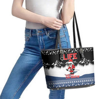 Skiing Life Is Better On Snow Christmas Leather Tote Bag Xmas Holiday Patterns - Wonder Print Shop