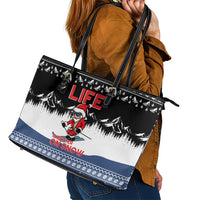 Skiing Life Is Better On Snow Christmas Leather Tote Bag Xmas Holiday Patterns - Wonder Print Shop