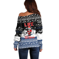 Skiing Life Is Better On Snow Christmas Off Shoulder Sweater Xmas Holiday Patterns - Wonder Print Shop