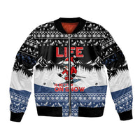 Skiing Life Is Better On Snow Christmas Sleeve Zip Bomber Jacket Xmas Holiday Patterns - Wonder Print Shop