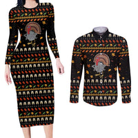 Thanksgiving Christmas Design Couples Matching Long Sleeve Bodycon Dress and Long Sleeve Button Shirt Xmas Holiday Patterns - Wonder Print Shop