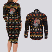 Thanksgiving Christmas Design Couples Matching Long Sleeve Bodycon Dress and Long Sleeve Button Shirt Xmas Holiday Patterns - Wonder Print Shop