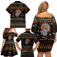 Thanksgiving Christmas Design Family Matching Off Shoulder Short Dress and Hawaiian Shirt Xmas Holiday Patterns - Wonder Print Shop