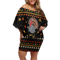 Thanksgiving Christmas Design Off Shoulder Short Dress Xmas Holiday Patterns - Wonder Print Shop