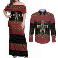 The Beer Lover Elf Christmas Couples Matching Off Shoulder Maxi Dress and Long Sleeve Button Shirt Xmas Holiday Patterns - Wonder Print Shop