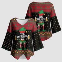 The Beer Lover Elf Christmas Kimono Sleeve Blouse Xmas Holiday Patterns - Wonder Print Shop