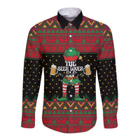 The Beer Lover Elf Christmas Long Sleeve Button Shirt Xmas Holiday Patterns - Wonder Print Shop
