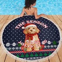 The Season To Be Jolly Goldendoodle Christmas Beach Blanket Xmas Holiday Patterns - Wonder Print Shop