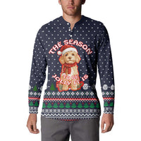 The Season To Be Jolly Goldendoodle Christmas Button Sweatshirt Xmas Holiday Patterns - Wonder Print Shop