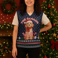 The Season To Be Jolly Goldendoodle Christmas Knitted V-Neck Vest Xmas Holiday Patterns - Wonder Print Shop
