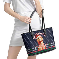The Season To Be Jolly Goldendoodle Christmas Leather Tote Bag Xmas Holiday Patterns - Wonder Print Shop