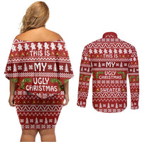 This Is My Christmas Couples Matching Off Shoulder Short Dress and Long Sleeve Button Shirt Xmas Holiday Patterns - Wonder Print Shop