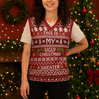 This Is My Christmas Knitted V-Neck Vest Xmas Holiday Patterns - Wonder Print Shop