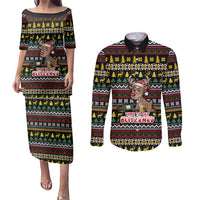 Time To Get Blitzened Christmas Couples Matching Puletasi and Long Sleeve Button Shirt Xmas Holiday Patterns - Wonder Print Shop