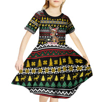 Time To Get Blitzened Christmas Kid Short Sleeve Dress Xmas Holiday Patterns - Wonder Print Shop