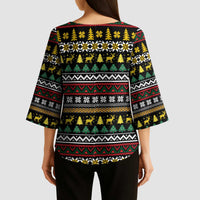 Time To Get Blitzened Christmas Kimono Sleeve Blouse Xmas Holiday Patterns - Wonder Print Shop