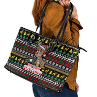 Time To Get Blitzened Christmas Leather Tote Bag Xmas Holiday Patterns - Wonder Print Shop