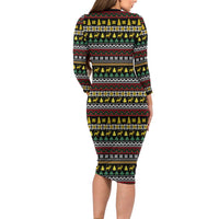 Time To Get Blitzened Christmas Long Sleeve Bodycon Dress Xmas Holiday Patterns - Wonder Print Shop