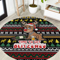 Time To Get Blitzened Christmas Round Carpet Xmas Holiday Patterns - Wonder Print Shop