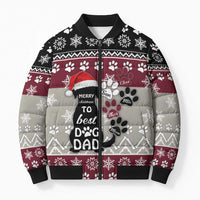 To Best Dog Dad Christmas Design Bomber Puffer Jacket Xmas Holiday Patterns - Wonder Print Shop
