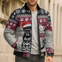 To Best Dog Dad Christmas Design Bomber Puffer Jacket Xmas Holiday Patterns - Wonder Print Shop