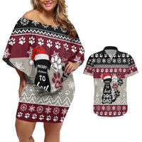 To Best Dog Dad Christmas Design Couples Matching Off Shoulder Short Dress and Hawaiian Shirt Xmas Holiday Patterns - Wonder Print Shop