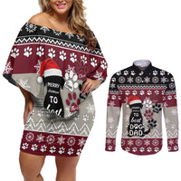 To Best Dog Dad Christmas Design Couples Matching Off Shoulder Short Dress and Long Sleeve Button Shirt Xmas Holiday Patterns - Wonder Print Shop