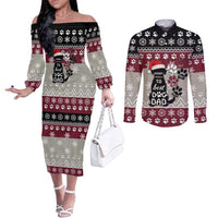 To Best Dog Dad Christmas Design Couples Matching Off The Shoulder Long Sleeve Dress and Long Sleeve Button Shirt Xmas Holiday Patterns - Wonder Print Shop