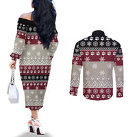 To Best Dog Dad Christmas Design Couples Matching Off The Shoulder Long Sleeve Dress and Long Sleeve Button Shirt Xmas Holiday Patterns - Wonder Print Shop