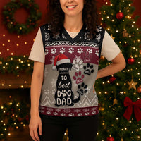 To Best Dog Dad Christmas Design Christmas Knitted V-Neck Vest Xmas Holiday Patterns - Wonder Print Shop