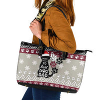 To Best Dog Dad Christmas Design Leather Tote Bag Xmas Holiday Patterns - Wonder Print Shop