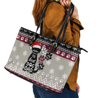 To Best Dog Dad Christmas Design Leather Tote Bag Xmas Holiday Patterns - Wonder Print Shop
