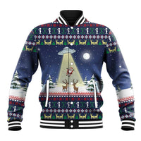 Christmas Alien Pattern with UFO Abduction of Santa Reindeer Snowy Forest Baseball Jacket Xmas Holiday Patterns - Wonder Print Shop