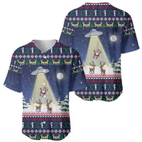Christmas Alien Pattern with UFO Abduction of Santa Reindeer Snowy Forest Baseball Jersey Xmas Holiday Patterns - Wonder Print Shop