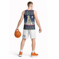 Christmas Alien Pattern with UFO Abduction of Santa Reindeer Snowy Forest Basketball Jersey Xmas Holiday Patterns - Wonder Print Shop