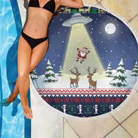 Christmas Alien Pattern with UFO Abduction of Santa Reindeer Snowy Forest Beach Blanket Xmas Holiday Patterns - Wonder Print Shop