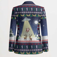 Christmas Alien Pattern with UFO Abduction of Santa Reindeer Snowy Forest Blazer Xmas Holiday Patterns - Wonder Print Shop