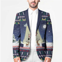 Christmas Alien Pattern with UFO Abduction of Santa Reindeer Snowy Forest Blazer Xmas Holiday Patterns - Wonder Print Shop