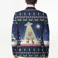 Christmas Alien Pattern with UFO Abduction of Santa Reindeer Snowy Forest Blazer Xmas Holiday Patterns - Wonder Print Shop
