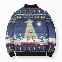 Christmas Alien Pattern with UFO Abduction of Santa Reindeer Snowy Forest Bomber Puffer Jacket Xmas Holiday Patterns - Wonder Print Shop