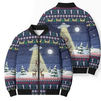 Christmas Alien Pattern with UFO Abduction of Santa Reindeer Snowy Forest Bomber Puffer Jacket Xmas Holiday Patterns - Wonder Print Shop