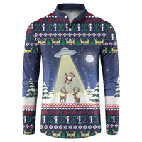Christmas Alien Pattern with UFO Abduction of Santa Reindeer Snowy Forest Button Sweatshirt Xmas Holiday Patterns - Wonder Print Shop